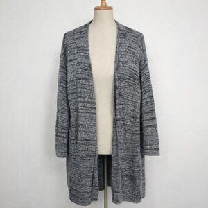 J. Jill Pure Jill Sz L Grey Space Dye Longline Open Front Cardigan Cotton Blend